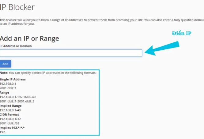website, cPanel, Chặn địa chỉ IP